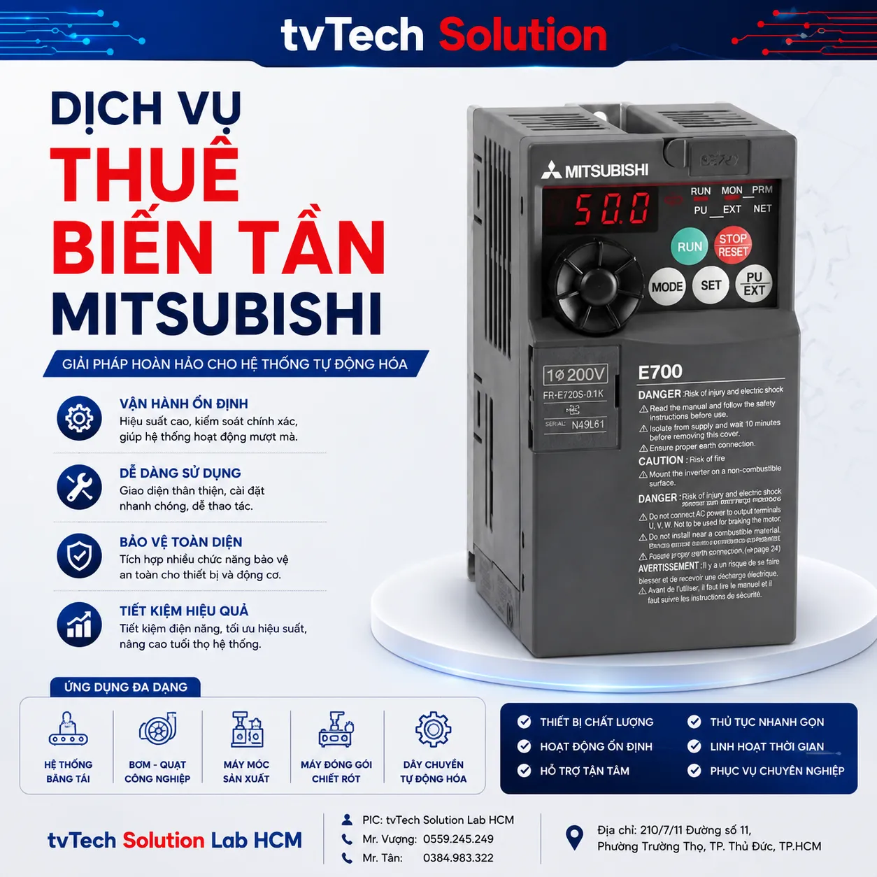 DỊCH VỤ THUÊ BIẾN TẦN MITSUBISHI PHỤC VỤ MÔ HÌNH TỰ ĐỘNG HÓA