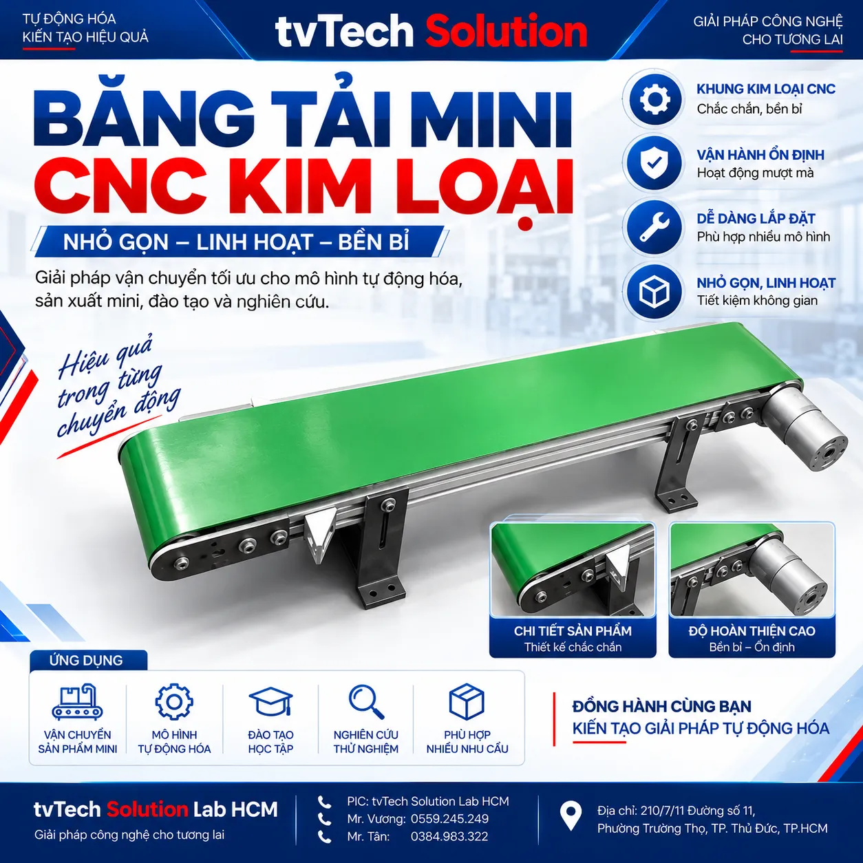 Băng Tải Mini CNC Kim Loại Kích Thước 500 x 60 (mm)