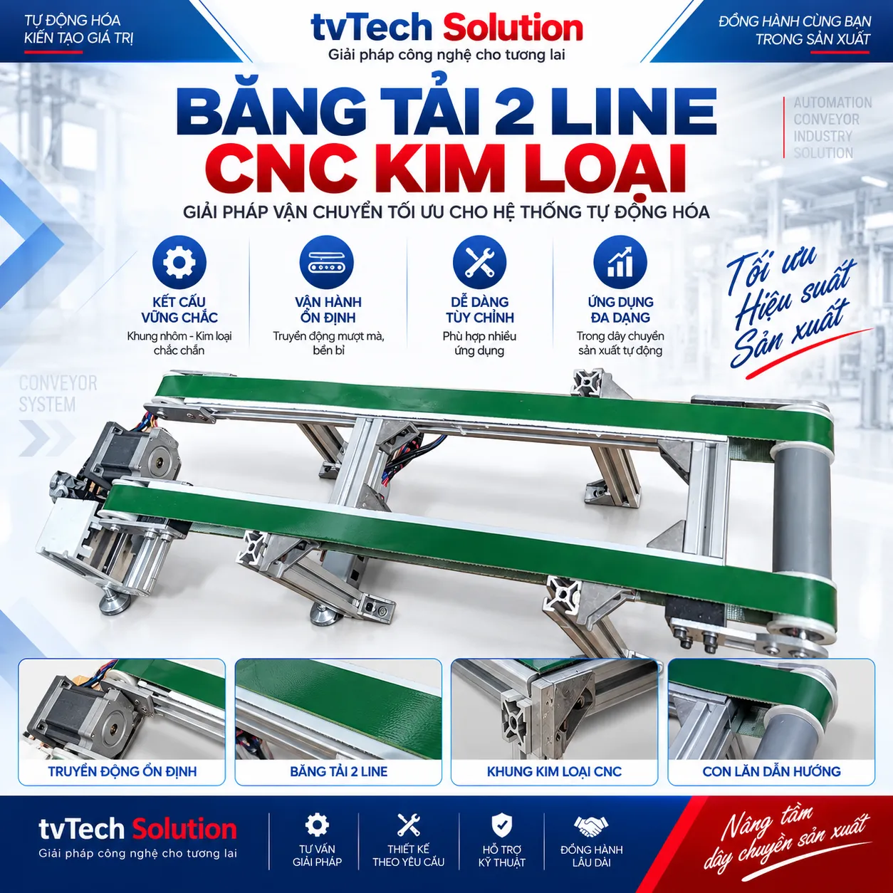 Băng Tải Mini CNC Kim Loại 2 Line Kích Thước Theo Yêu Cầu