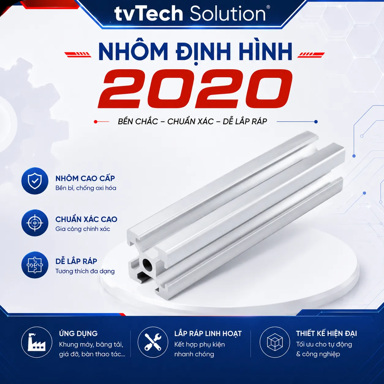 Thanh Nhôm 2020 EU | Nhôm Định Hình 20×20 Chuẩn Châu Âu