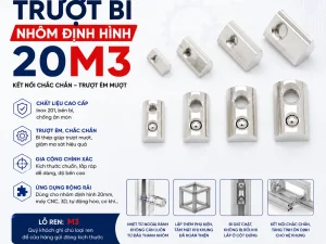 Trượt Bi Cho Nhôm Định Hình 2020, Kích Thước Lỗ M3 (20M3)