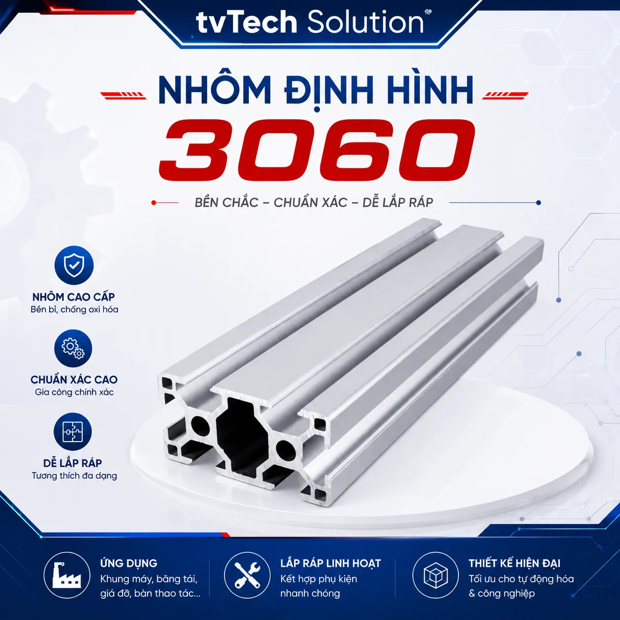 Thanh Nhôm 3060 EU | Nhôm Định Hình 30×60 Chuẩn Châu Âu