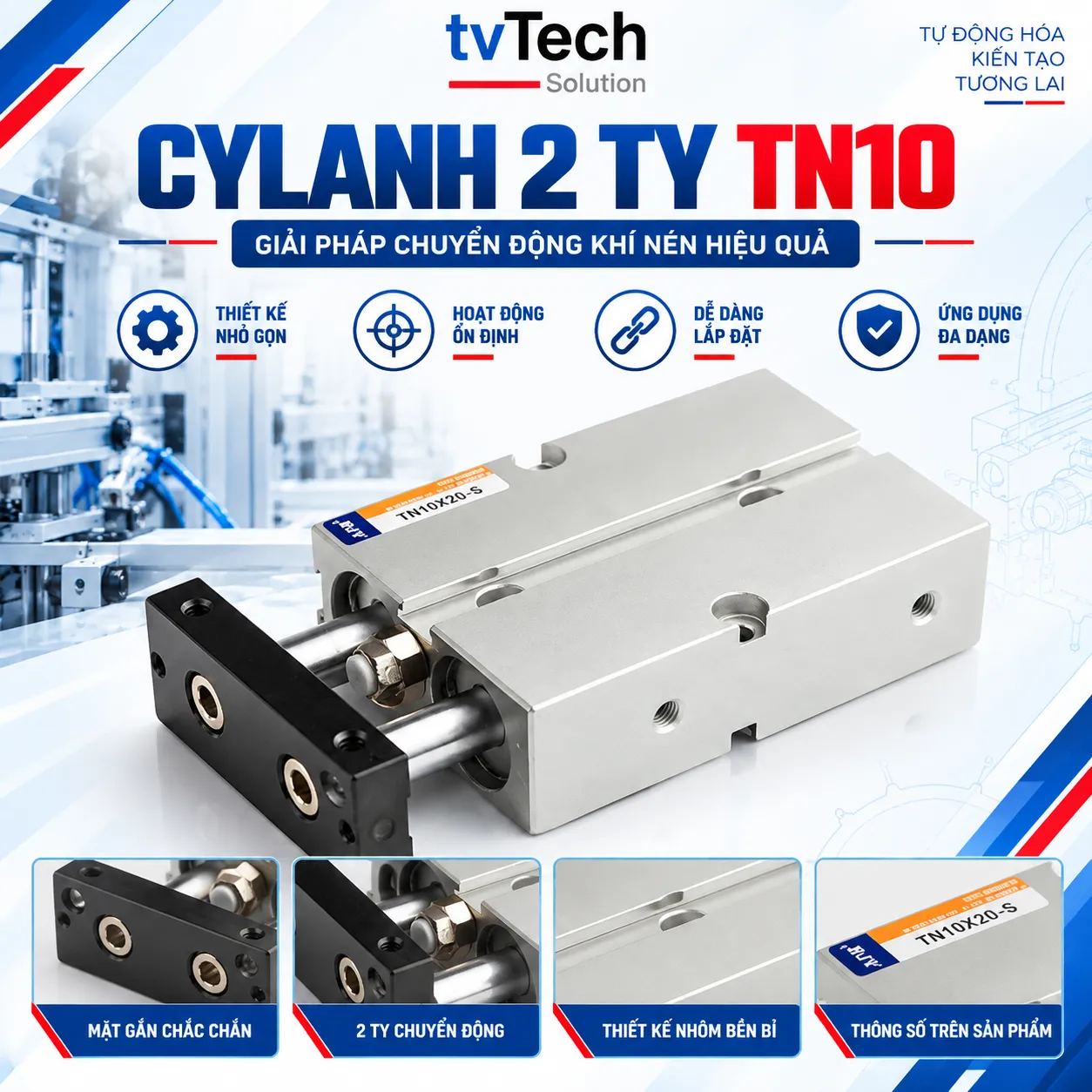 CYLANH 2 TY TN10 - 50 - 75 - 100 - 150  PHỤ KIỆN KHÍ NÉN • THIẾT BỊ TỰ ĐỘNG HÓA