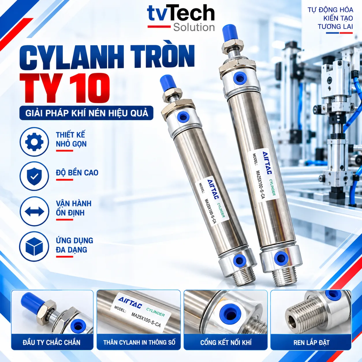 CYLANH TRÒN TY TN10 - 50 - 75 - 100 - 150  PHỤ KIỆN KHÍ NÉN • THIẾT BỊ TỰ ĐỘNG HÓA