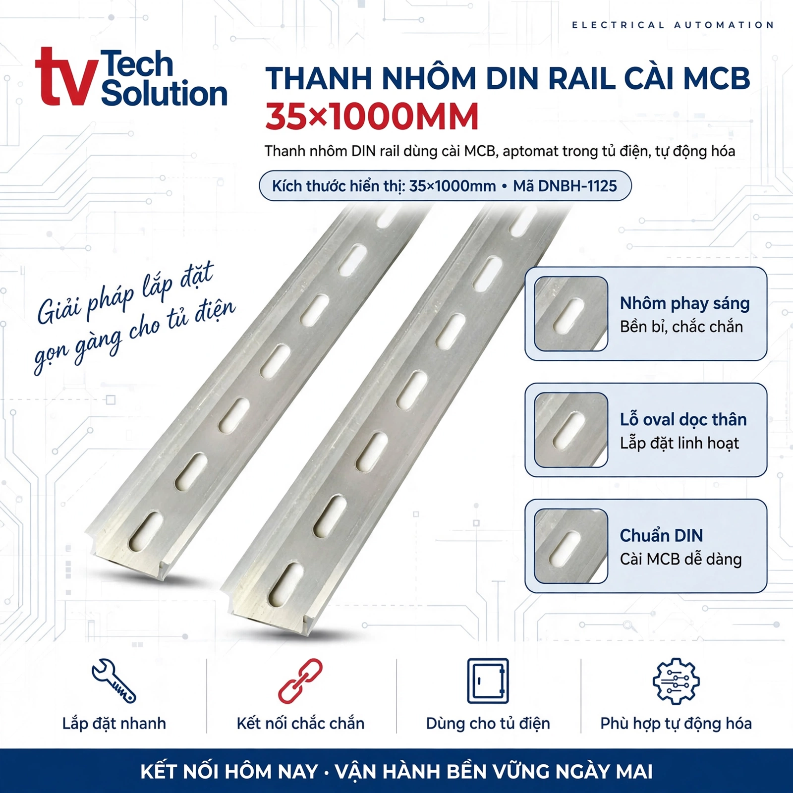 Thanh Nhôm Din Rail Cài MCB Dài 35*1000mm DNBH-1125