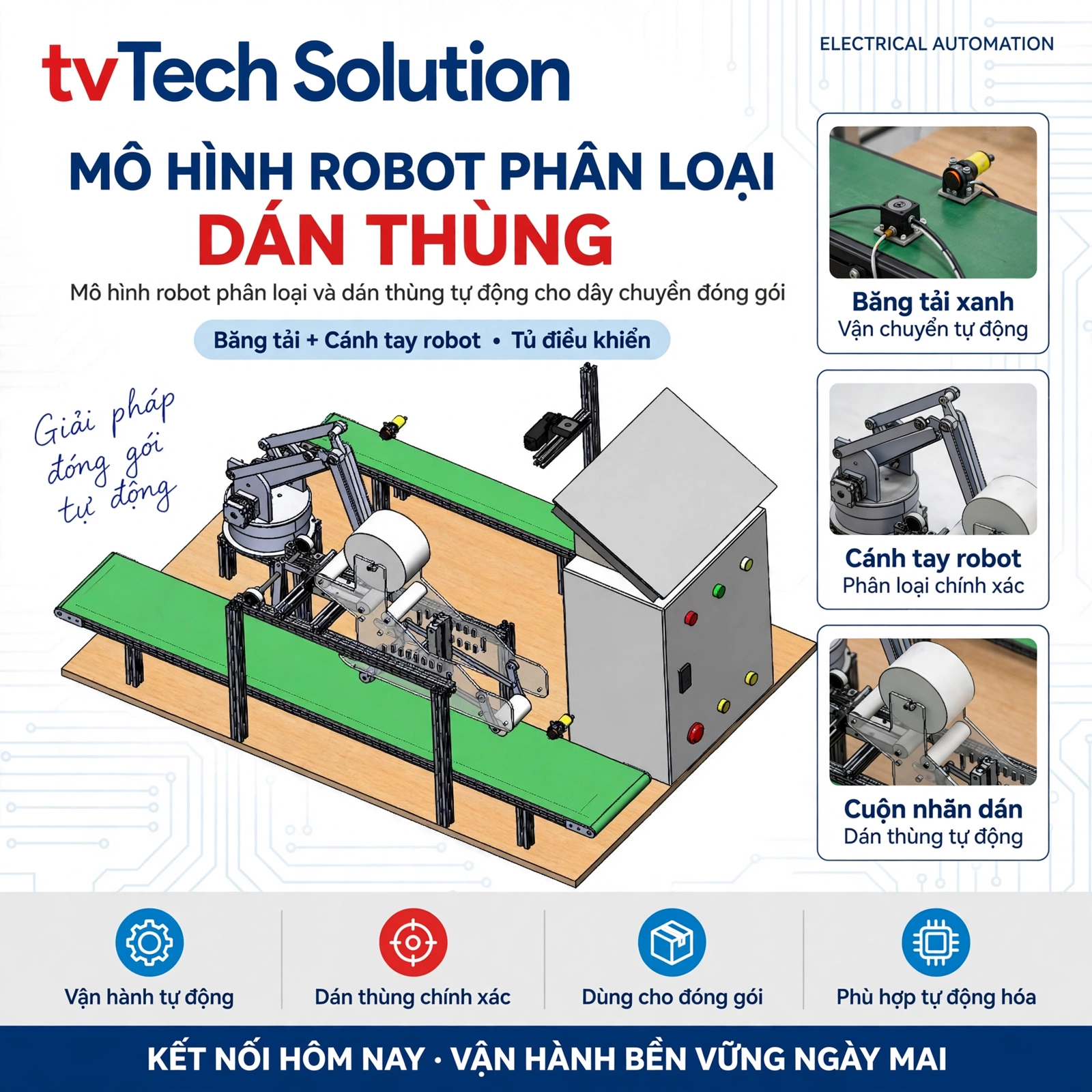 Mô Hình Robot Phân Loại Sản Phẩm Dán Thùng Sản Phẩm